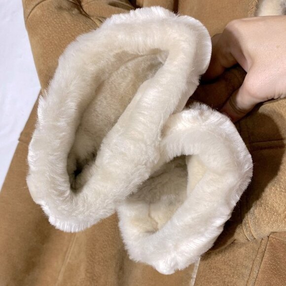 Gallery Leather Tan Suede Long Coat With Faux Sherpa Lining L - Picture 6 of 15